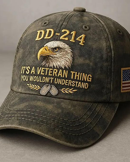 Veteran Baseball Cap - Adjustable DD-214 Hat for US Military Veterans, Service Pride Gift for Men & Women, Comfortable & Durable Everyday Wear Grey