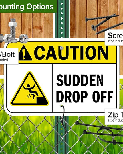 Caution Sudden Drop Off Sign, 12x18 Inches, Rust Free .063 Aluminum, Fade Resistant, Made in USA by My Sign Center
