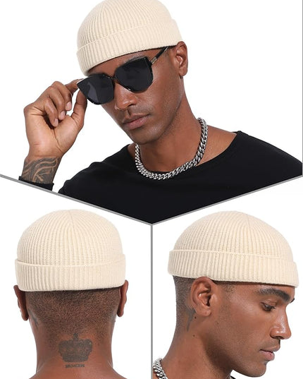 vidsel Thin Wool Fisherman Beanie Hat for Men Women Fall Winter,Short Knit Cuffed Fashion Trawler Skull Cap,Watch Cap