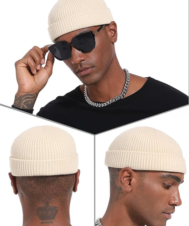 vidsel Thin Wool Fisherman Beanie Hat for Men Women Fall Winter,Short Knit Cuffed Fashion Trawler Skull Cap,Watch Cap