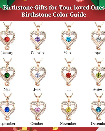 Infinity Love Heart Birthstone Necklace for Women Wife, S925 Sterling Silver Anniversary for Women Wife Birthday Gift for Her Girlfriend Mom Daughters, I Love You Women's Jewelry 18k Rose Gold Filled