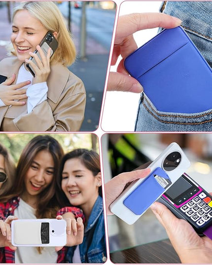 4 Pcs Phone Wallet Stick on, Wallet Sticker for Back of Phone Black Phones Wallets, Flat Thin Wallets Key Holder Credit Card Holder Suitable for Most Smart Phones