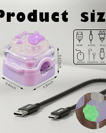 9Pack Magnetic Cable Clips for Nightstand, Adhesive Night-Glowing Cord Holder Organizer for Office Home Desk Wall Car (Purple,Cat)