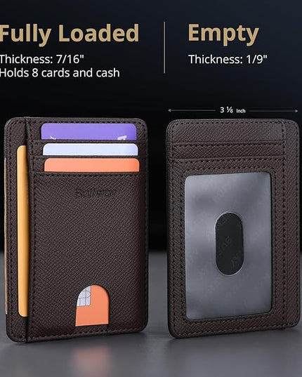 Buffway Slim Minimalist Front Pocket RFID Blocking Leather Wallets for Men and Women - Galaxy Coffee