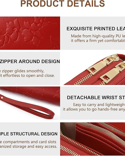 yiijay Womens Wallet RFID Blocking Large Capacity Leather Double Zip Wristlet Wallet Credit Card Phone Holder Ladies Clutch Purse Flora