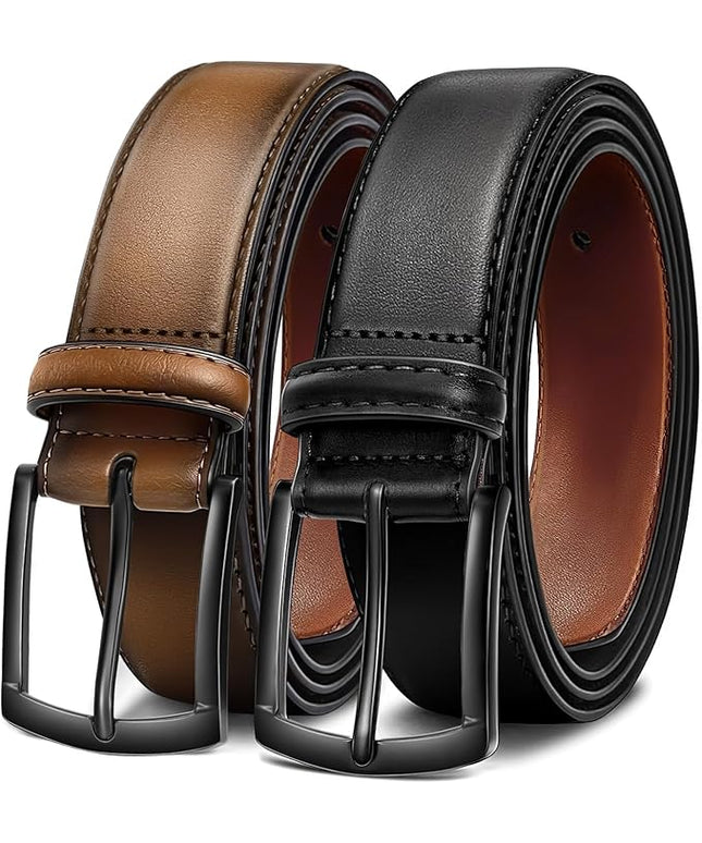 Men's Belt 2Pack Genuine Leather Belt for Men Dress Casual Golf Jeans Pants 1 3/8"