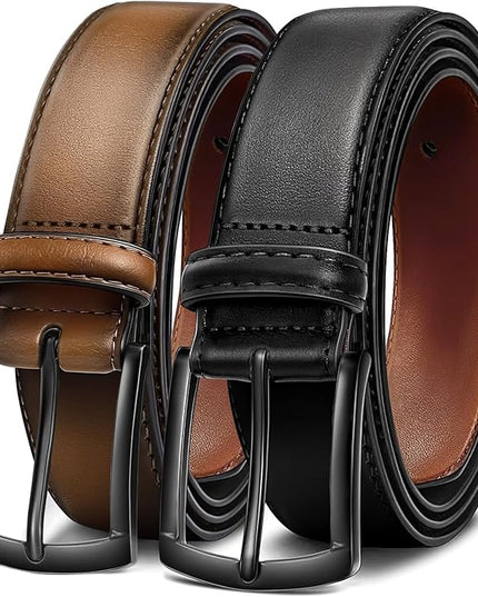 Men's Belt 2Pack Genuine Leather Belt for Men Dress Casual Golf Jeans Pants 1 3/8"