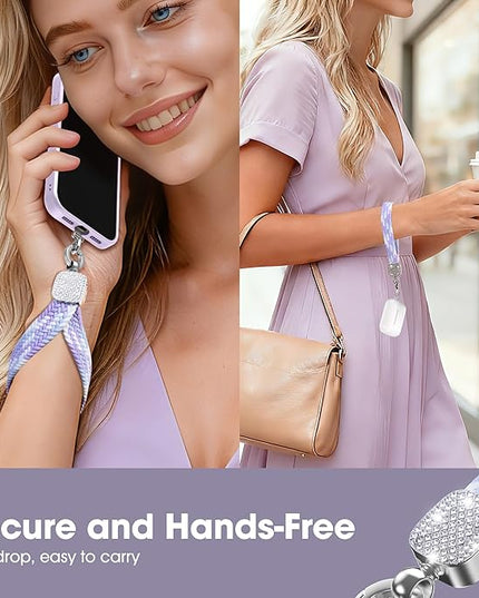 Elastic Phone Lanyard with Phone Tabs, Stretchy Braided Cellphone Wrist Strap and Keys Keychain