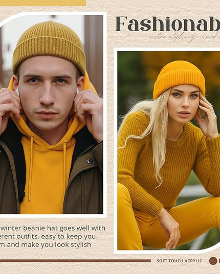 SATINIOR 4 Pieces Trawler Beanie Watch Hat Roll up Edge Skullcap Fisherman Beanie Unisex