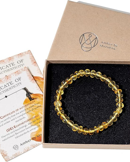 Natural Baltic Amber Bracelet for Women and Men – Stretch Wristband with Polished Cube Beads, Lightweight Unisex Jewelry Gift for Daily and Casual Wear