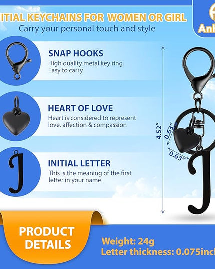 A-Z Heart Initial Letter Keychain, Stainless Steel Alphabet Charm for Handbags, Gift for Women and Girls