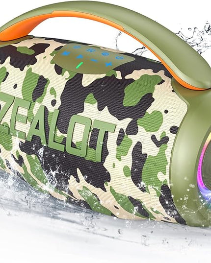 ZEALOT P11 Bluetooth Speaker, 80W Peak Wireless Stereo, Ultra Lightweight Portable Design and IPX6 Waterproof, Customize EQ for Outdoor/Camping/Beach/Travel (camo)