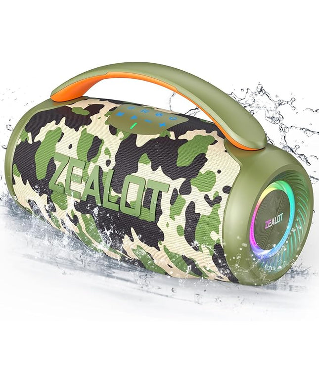 ZEALOT P11 Bluetooth Speaker, 80W Peak Wireless Stereo, Ultra Lightweight Portable Design and IPX6 Waterproof, Customize EQ for Outdoor/Camping/Beach/Travel (camo)