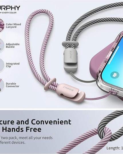 SURPHY 2 Pack Phone Lanyard for Cellphone Case, Phone Wrist Strap for Case, Cellphone Strap with 2-Color Braided, Charm Wrist Lanyard for Women and Men, Pink & Gray