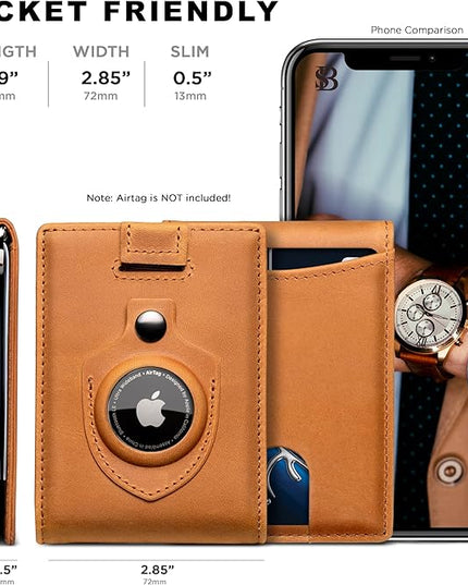 SERMAN BRANDS RFID Blocking Slim Bifold Genuine Leather Minimalist Front Pocket Wallets for Men with Money Clip Thin Mens