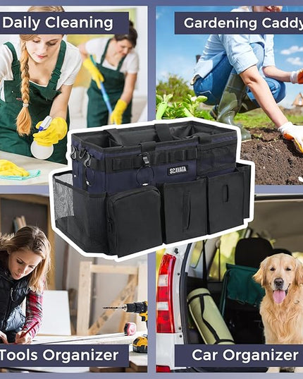 Wearable Cleaning Caddy Bag, Cleaning Caddy Supplies Organizer with Handle & Shoulder Straps for Housekeepers, Under Sink & Car Cleaning Tool Organizers with 4 Foldable Divider Navy (DarkBlue)