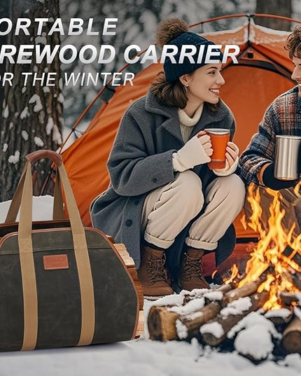INNO STAGE Firewood Carrier Firewood Bag Heavy Duty Waxed Canvas Log Carrier Tote for Firewood, Large Fire Wood Sling Carrier with Handles for Easy Transport Carrying and Wood Stove Accessories