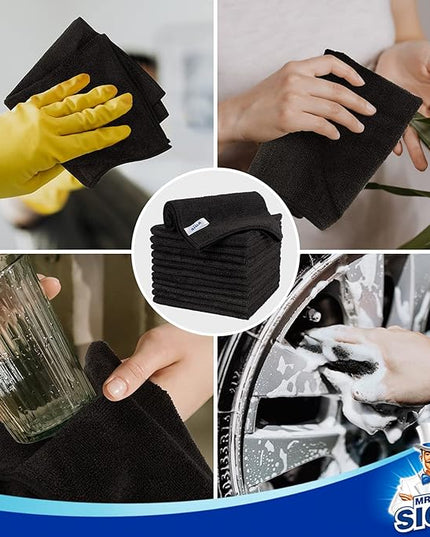 MR.SIGA Microfiber Cleaning Cloth, All-Purpose Microfiber Towels, Streak Free Cleaning Rags, Pack of 12, Black, Size 32 x 32 cm(12.6 x 12.6 inch)