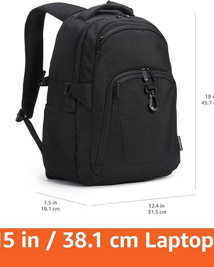 Amazon Basics Travel Laptop Backpack for 15.6 inch Laptop, Black | for 15.6 inch Laptop
