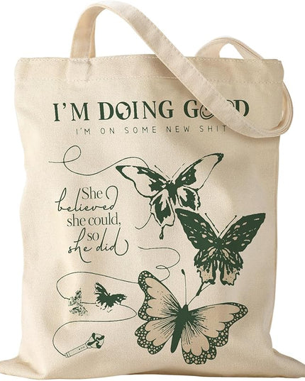 Aesthetic Canvas Tote Bag - Reusable Shoulder Tote Bag for Women Lady Casual Vacation, Shopping, Work, Gym