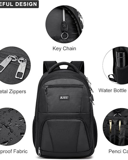 School Backpack for Teen Boys & College Students - 17.3 Inch Laptop Backpack with USB Charging Port, Anti-Theft Water Resistant Large Bookbag for Men, Travel & Work, Black