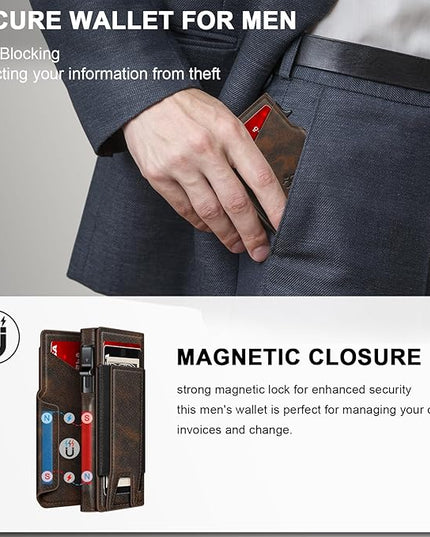 Wallet for Men Wallet with Slim Pop Up Card Holder 9-13 Cards, Bifold Minimalist Smart Wallet RFID Blocking Credit Card Holder with ID Window & Stretchable Cash Slot Compact Metal Aluminum Card Case