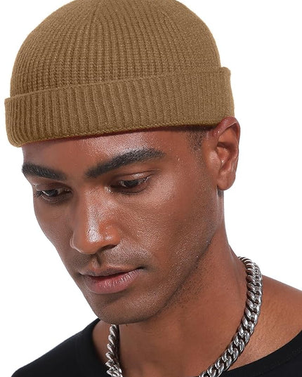 vidsel Thin Wool Fisherman Beanie Hat for Men Women Fall Winter,Short Knit Cuffed Fashion Trawler Skull Cap,Watch Cap
