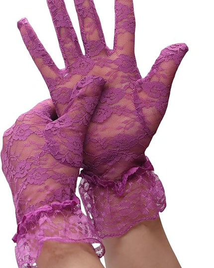 ATHX Women's Lace Floral Opera Tea Party Gloves 80s Wrist Length Bridal Wedding Prom Gloves Costume Accessories