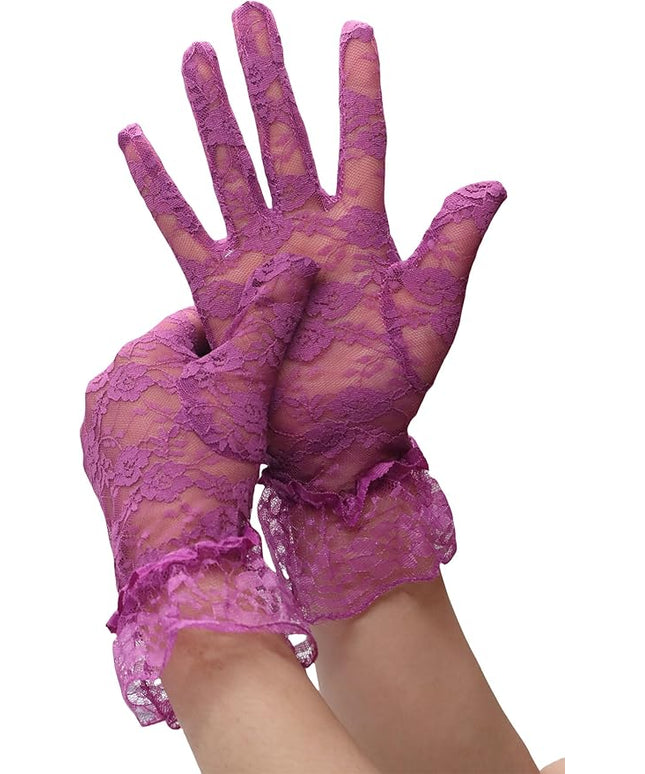 ATHX Women's Lace Floral Opera Tea Party Gloves 80s Wrist Length Bridal Wedding Prom Gloves Costume Accessories