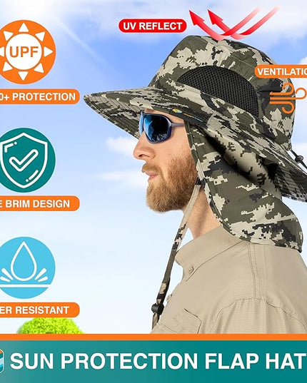 SUN CUBE Wide Brim Sun Hat Men Women, Fishing Hats Sun UV Protection, Mens Hiking Bucket Hat Safari Beach Boonie, UPF 50+