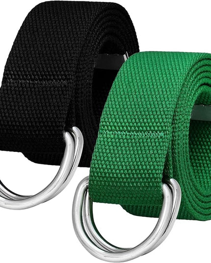 Falari Canvas Web Belt Metal Double D Ring Buckle for Men Women Casual Cloth Military Style Belt 1 1/2" Wide