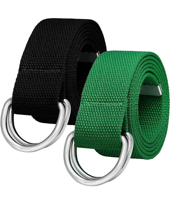 Falari Canvas Web Belt Metal Double D Ring Buckle for Men Women Casual Cloth Military Style Belt 1 1/2" Wide