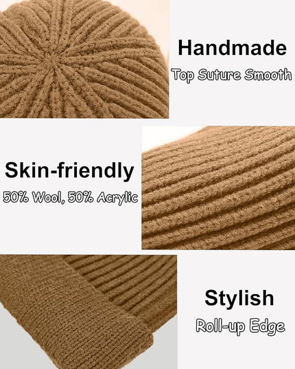 vidsel Thin Wool Fisherman Beanie for Men Women, Short Knit Cuff Trawler Watch Hats