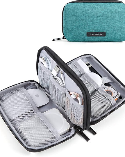 BAGSMART Electronics Organizer Travel Case, Cable Charger Cord Tech Organizer Pouch for Phone Charger Accessories, Bluish Green