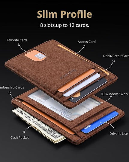 Buffway Slim Minimalist Front Pocket RFID Blocking Leather Wallets for Men and Women - At Sahara Coffee