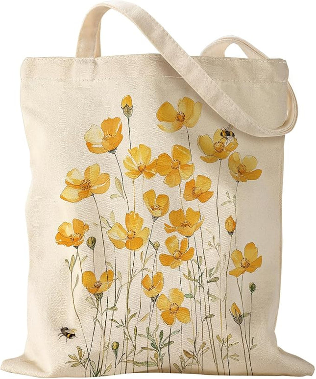 Aesthetic Canvas Tote Bag - Reusable Shoulder Tote Bag for Women Lady Casual Vacation, Shopping, Work, Gym