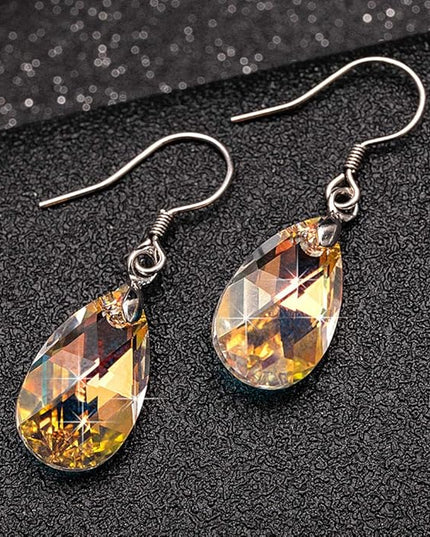 Teardrop Austrian Crystal Drop Dangle Earrings for Women 925 Sterling Silver Hook Hypoallergenic Jewelry