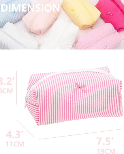 PAZIMIIK 2PCS Cozy Makeup Bag Small Aesthetic Travel Zipper Cosmetic Pouch for Women Make Up Beauty Accessories Brushes, Stripe Hotpink