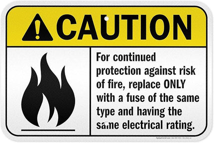 Warning For Continued Protection Against Risk Of Fire Replace Sign, 12x18 Inches, 3M EGP Reflective .063 Aluminum, Fade Resistant, Made in USA by My Sign Center