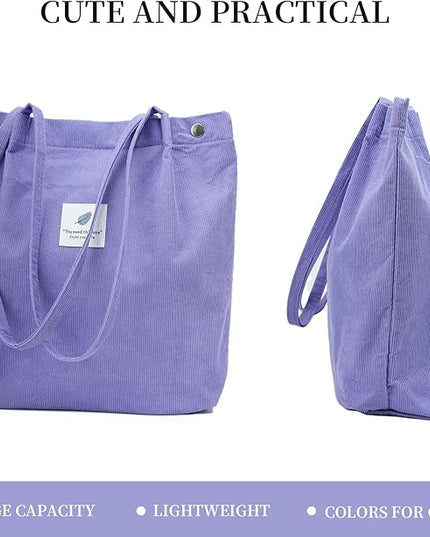 Corduroy Tote Bag Cute Tote Bags for Women Shoulder Bag with Inner Pocket for Work Beach Travel and Shopping Grocery