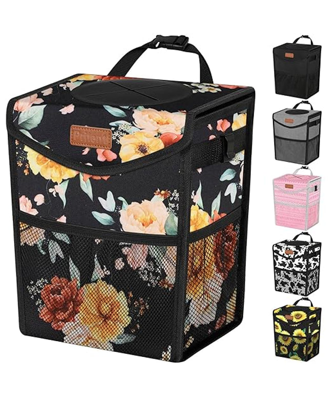 Car Trash Can with Lid, Cute Leakproof Car Trash Garbage Bag Hanging Vehicle Trash Bin Small Portable Automotive Garbage Cans Organizer for Back/Front Seat/Console(2.8 Gallons,Rose)