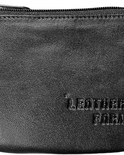LEATHER FARM's lambskin leather coin pouch/coin purse for both mens and womens. (BLACK)