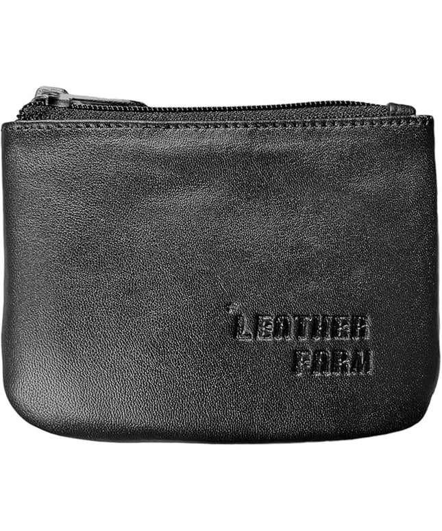 LEATHER FARM's lambskin leather coin pouch/coin purse for both mens and womens. (BLACK)