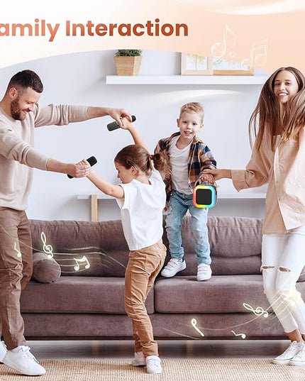Mini Karaoke Machine for Kids Adults, 2026 TOP Birthday Gifts for Girls Boys 3,4,5,6,7,8+Year Old Toddler Toys, Portable Bluetooth Speaker with 2 Wireless Karaoke Microphones Player Valentine(Black)