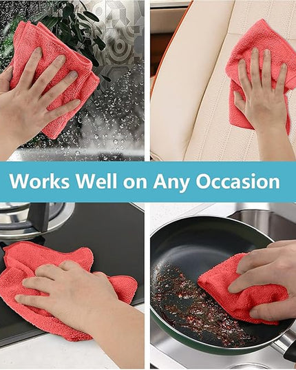 HOMEXCEL Red Microfiber Cleaning Cloth, 100 Pack Cleaning Towels for Kitchen, Lint Free, Scratch-Free, Highly Absorbent, and Reusable Cleaning Rags for House, Window and Glass, Cars, 11.5 X11.5 inch