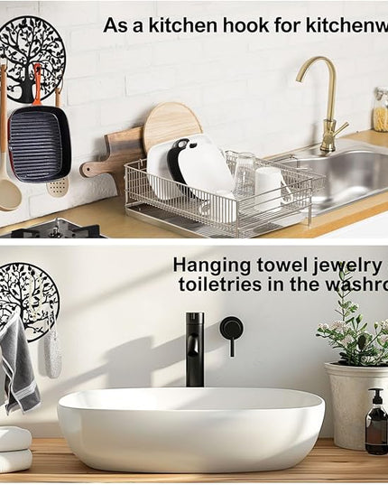 ZULONG Round Decorative Home Key Holder Wall Mount, Metal Tree Car Key Rack for Wall Organizer for Keys, Wallets, Hats, Used for Decor for House Entryway, Kitchen, Garage, Office (8" Black)