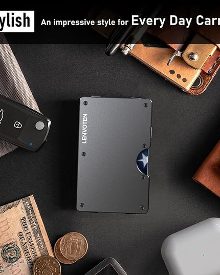 Lenvoten Extra Durable Hinged Minimalist Wallet for Men | Slim Metal RFID Blocking Wallet | Credit Card Holder & Money Clip Holds 20 Cards | Premium Scratch-Resistant Finish | Ideal Gift for Men