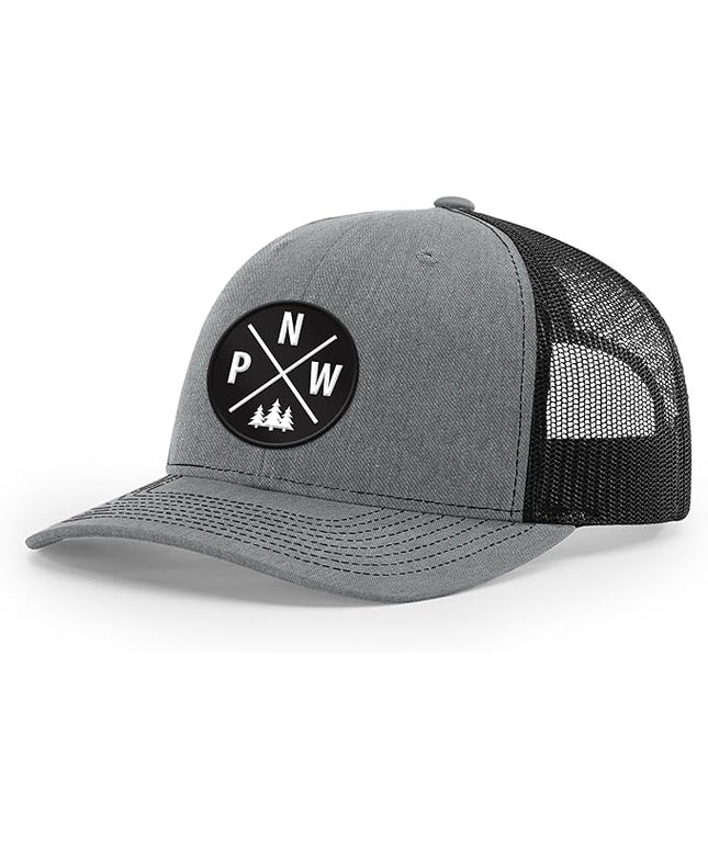 Pacific Northwest Baseball Snapback Trucker Hats with Leather Patch for Men and Women PNW Gifts Outdoor Camping Hiking Cap