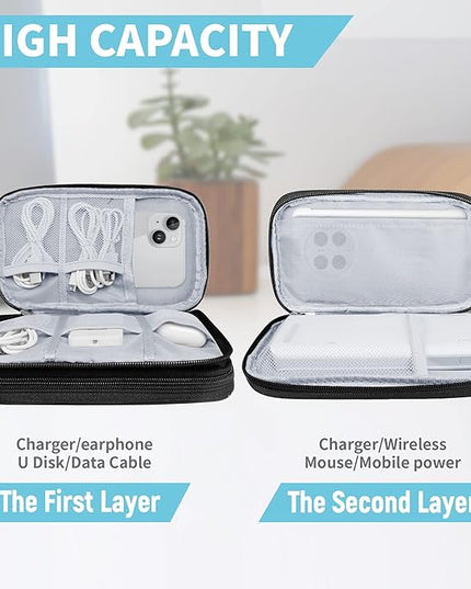 Electronics Travel Organizer,Portable Waterproof Electronic Travel Storage Bag for Small Charging Cord Storage,Charger,Small Electronics,SD Card etc,for Travel,Business - Black