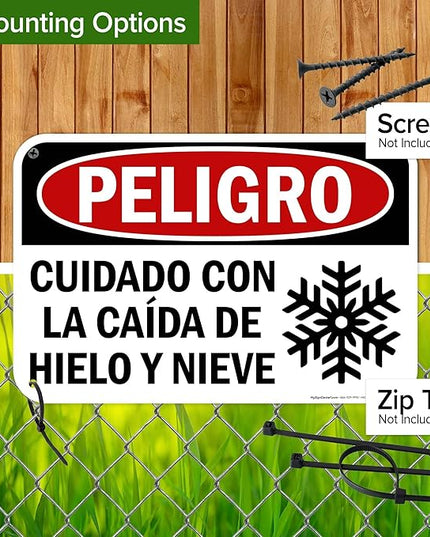 Danger Watch for Falling Ice and Snow Bilingual Sign, 12x18 Inches, 55 mil thick HDPS (high density polystyrene), Made in USA by My Sign Center